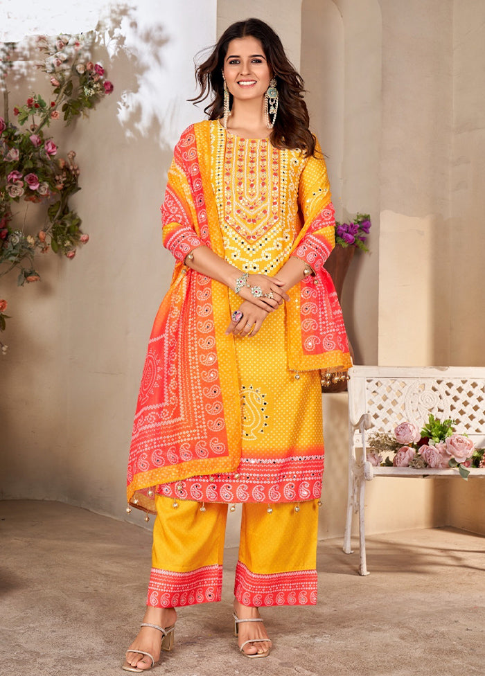 3 Pc Multicolor Readymade Silk Suit Set