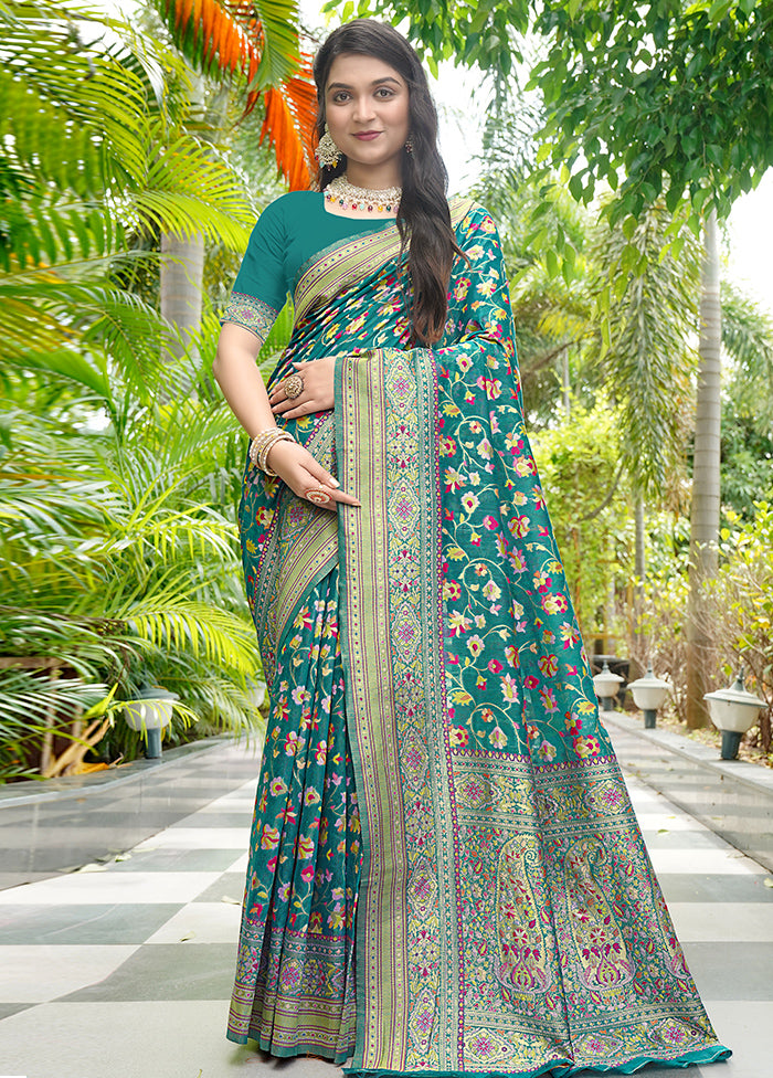 Rama Pasmina Silk Saree With Blouse Piece