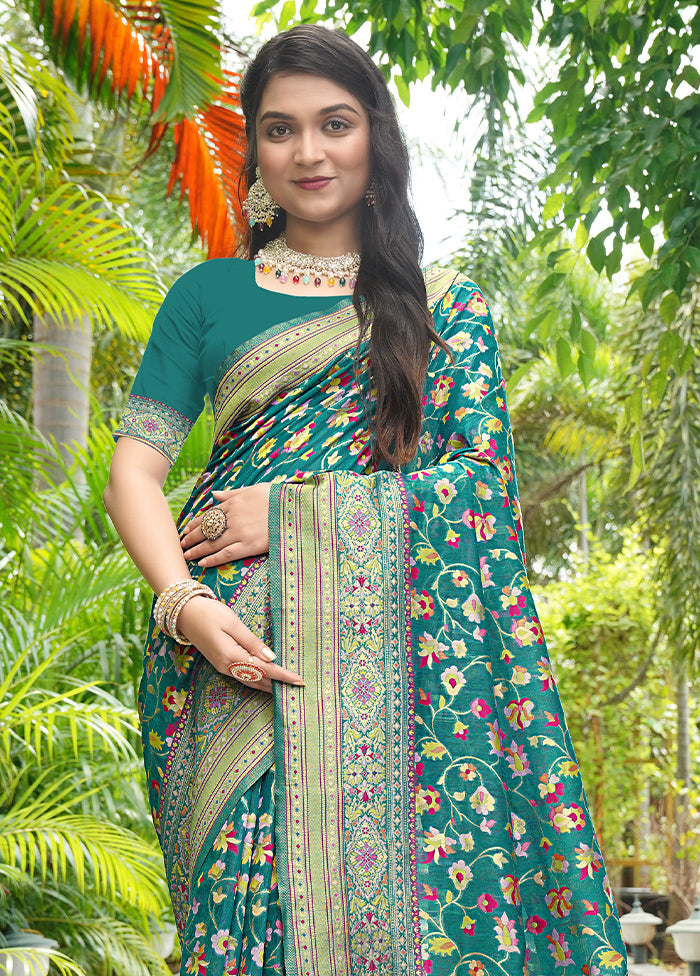 Rama Pasmina Silk Saree With Blouse Piece