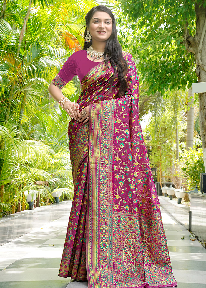 Wine Pasmina Silk Saree With Blouse Piece