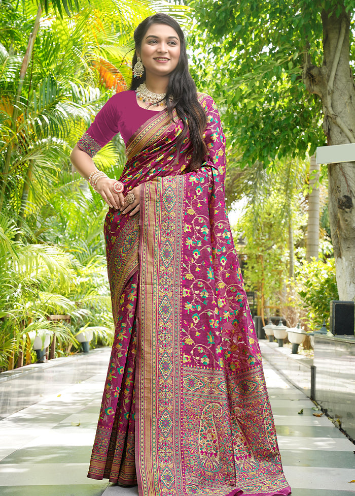 Wine Pasmina Silk Saree With Blouse Piece