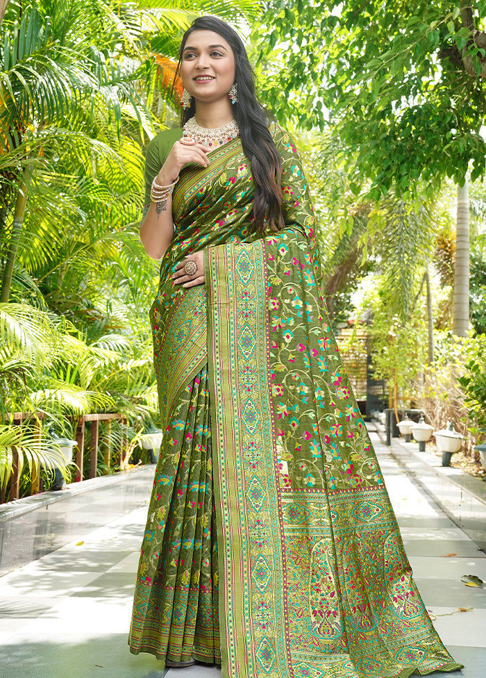 Mehendi Green Pasmina Silk Saree With Blouse Piece