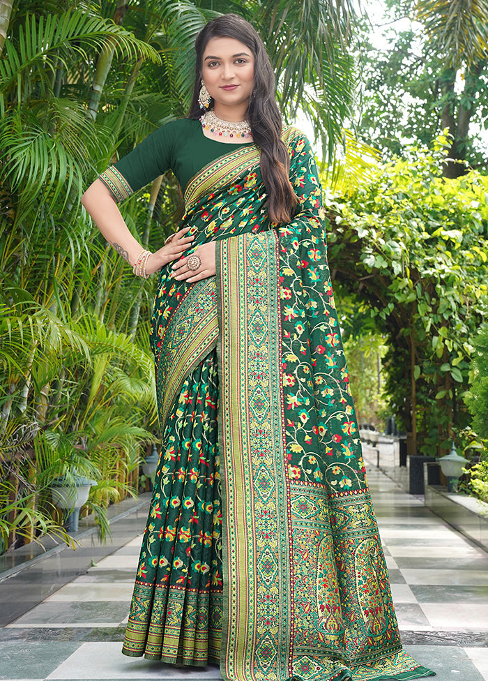 Dark Green Pasmina Silk Saree With Blouse Piece