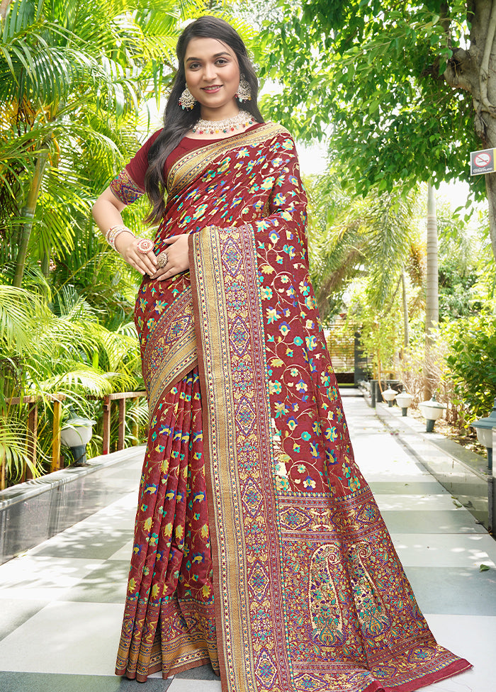 Maroon Pasmina Silk Saree With Blouse Piece