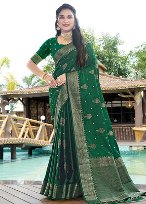 Dark Green Satin Silk Saree With Blouse Piece