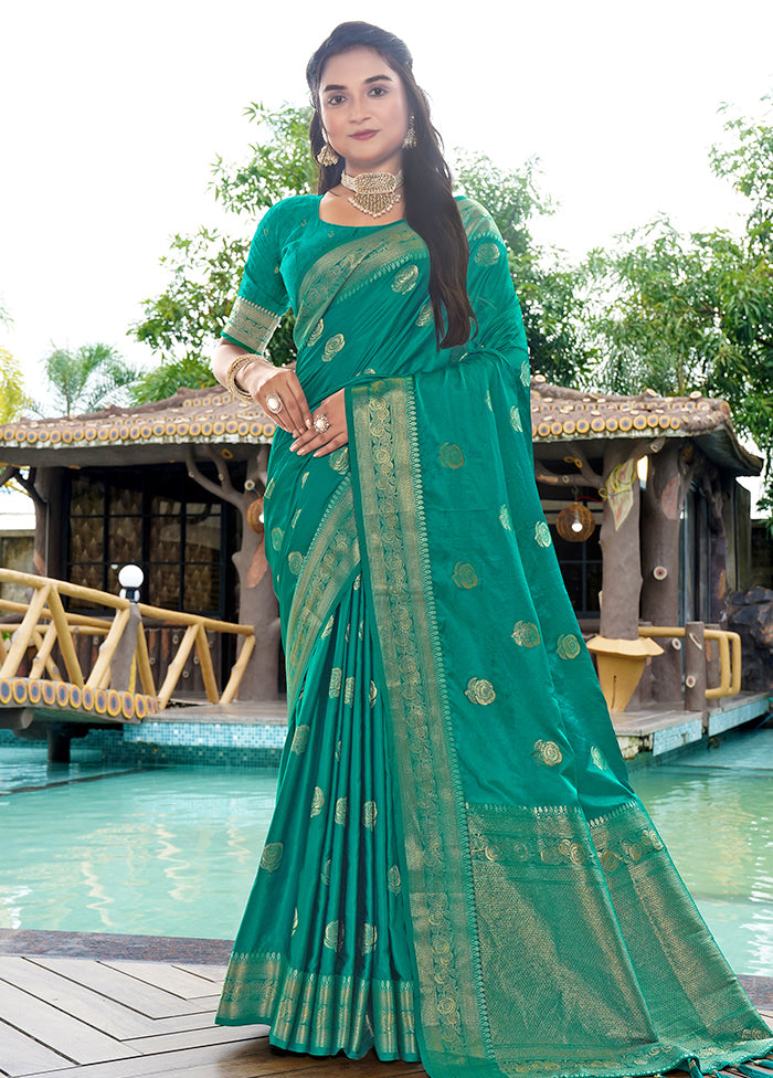 Rama Satin Silk Saree With Blouse Piece