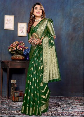 Dark Green Organza Saree With Blouse Piece