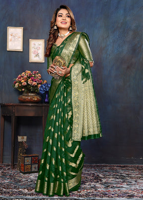 Dark Green Organza Saree With Blouse Piece