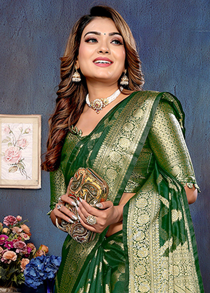 Dark Green Organza Saree With Blouse Piece