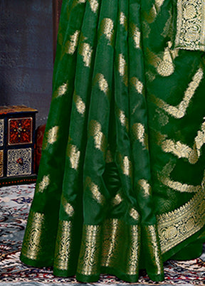 Dark Green Organza Saree With Blouse Piece