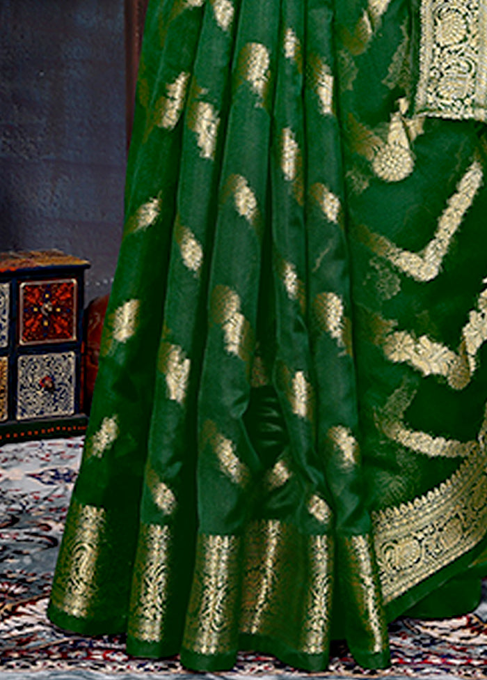 Dark Green Organza Saree With Blouse Piece