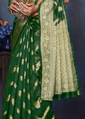 Dark Green Organza Saree With Blouse Piece