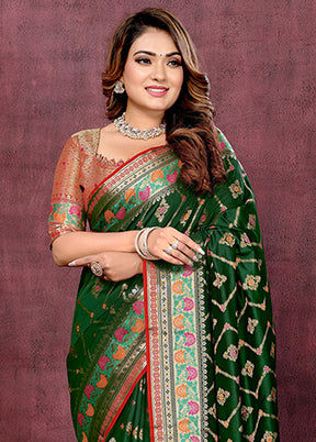 Dark Green Spun Silk Saree With Blouse Piece