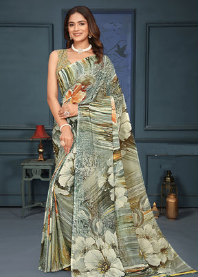 Multicolor Dupion Silk Saree With Blouse Piece