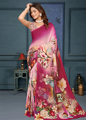 Pink Spun Silk Saree With Blouse Piece