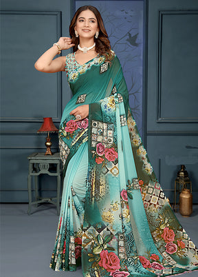 Green Spun Silk Saree With Blouse Piece