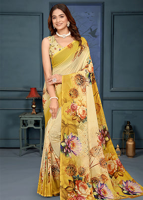 Yellow Spun Silk Saree With Blouse Piece