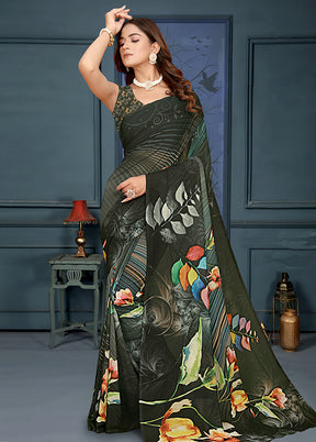 Green Spun Silk Saree With Blouse Piece