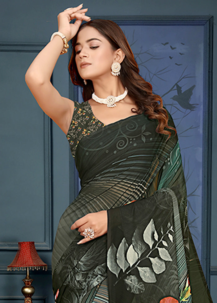 Green Spun Silk Saree With Blouse Piece