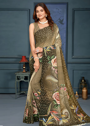 Mehendi Green Spun Silk Saree With Blouse Piece