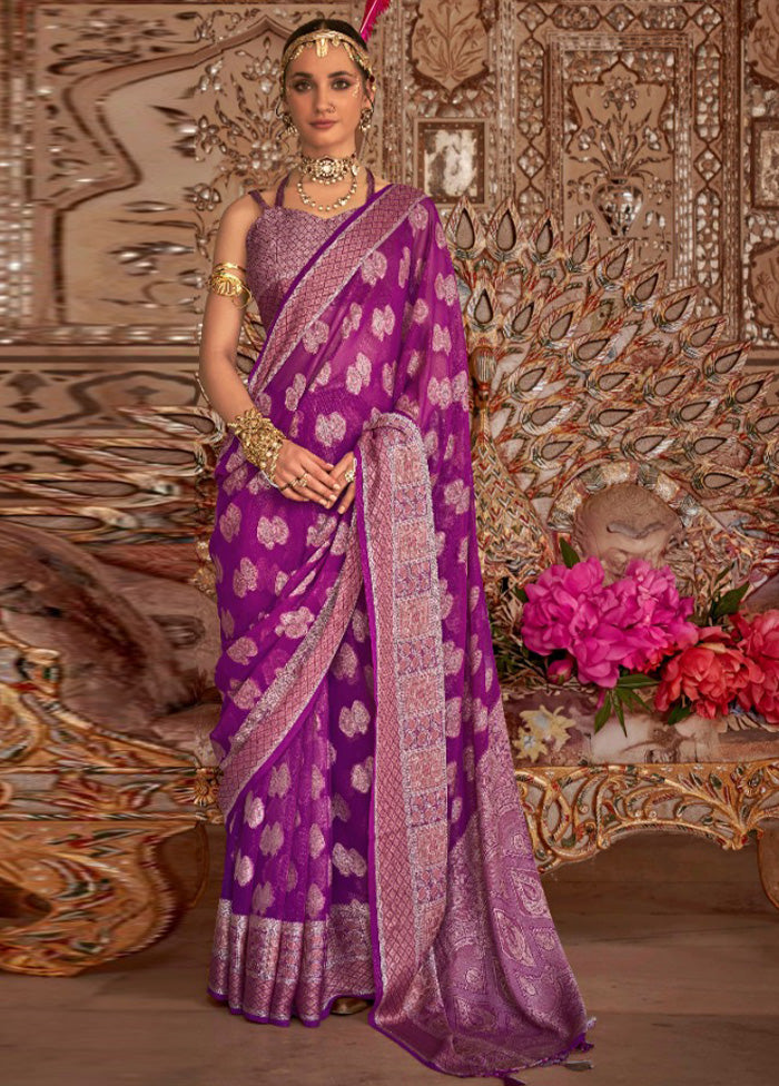 Purple Georgette Saree With Blouse Piece