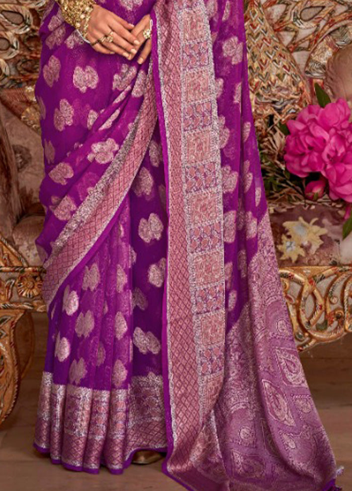 Purple Georgette Saree With Blouse Piece