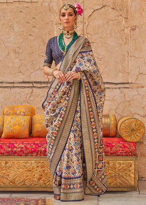 Multicolor Spun Silk Saree With Blouse Piece