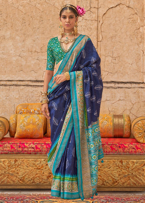 Multicolor Spun Silk Saree With Blouse Piece