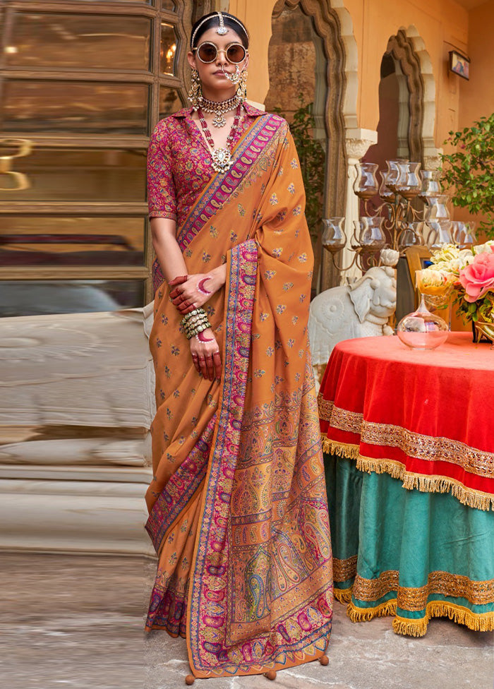 Multicolor Spun Silk Saree With Blouse Piece