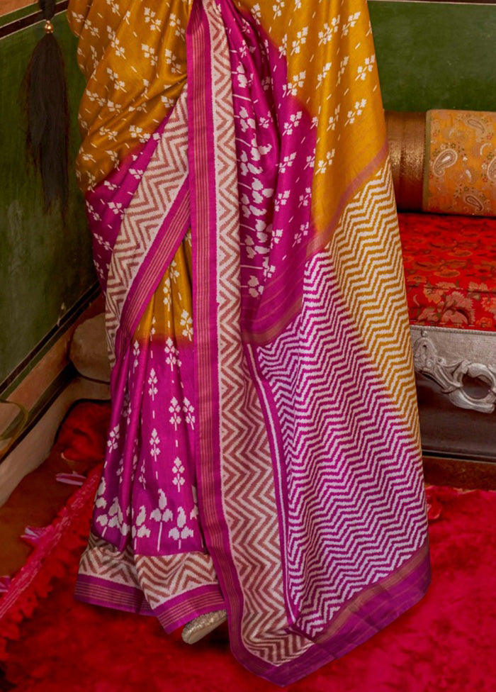 Multicolor Spun Silk Saree With Blouse Piece