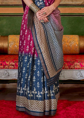 Multicolor Spun Silk Saree With Blouse Piece