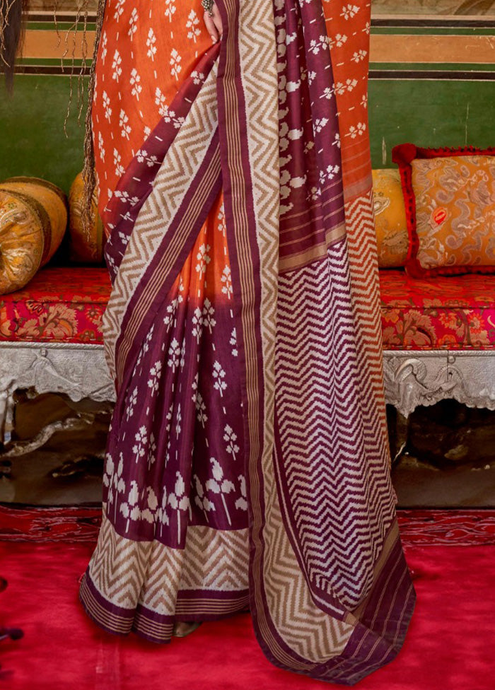 Multicolor Spun Silk Saree With Blouse Piece