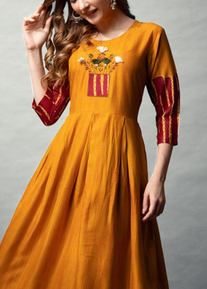 Mustard Readymade Rayon Indian Dress