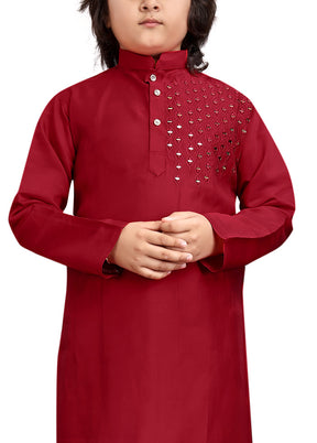 Maroon Viscose Kurta Pajama Set