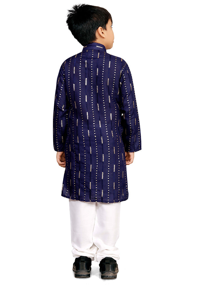 Navy Blue Cotton Silk Kurta Pajama Set