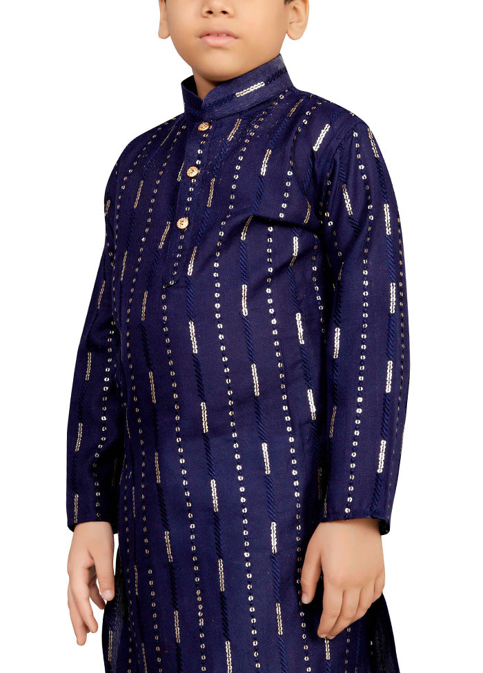 Navy Blue Cotton Silk Kurta Pajama Set