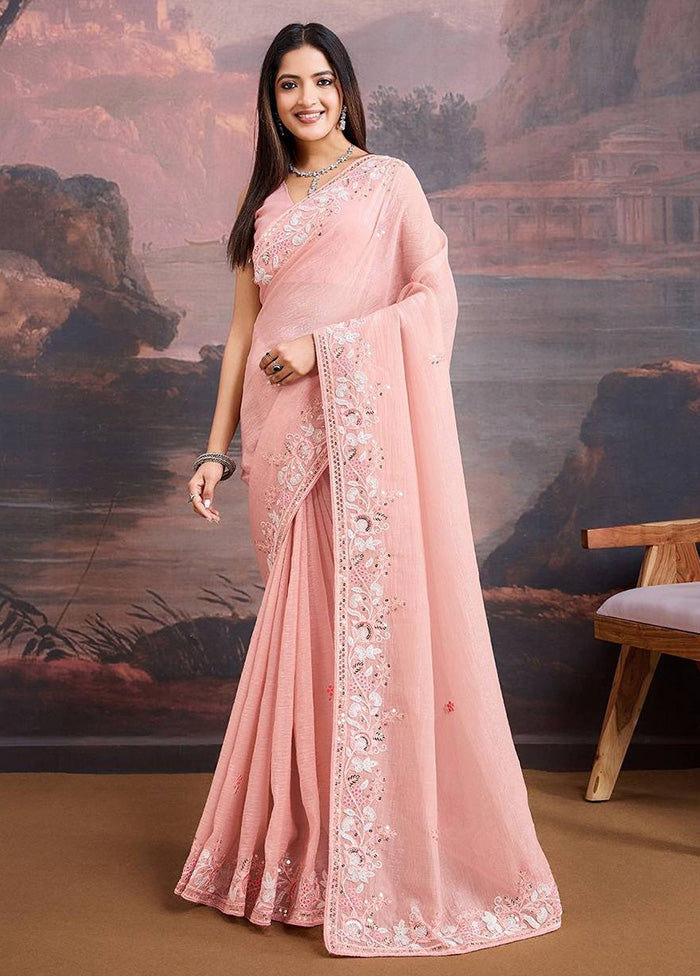 Peach Organza Saree With Blouse Piece