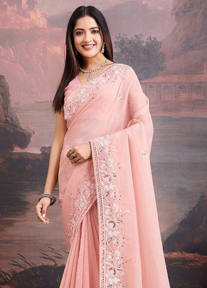 Peach Organza Saree With Blouse Piece