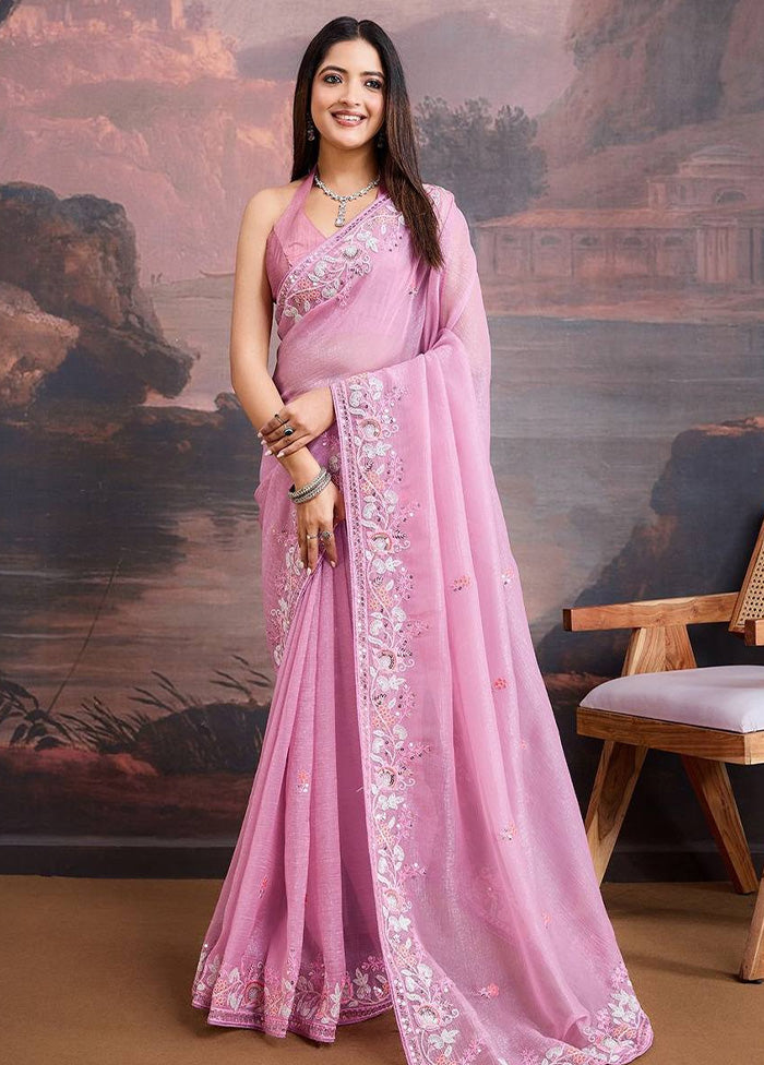 Pink Organza Saree With Blouse Piece