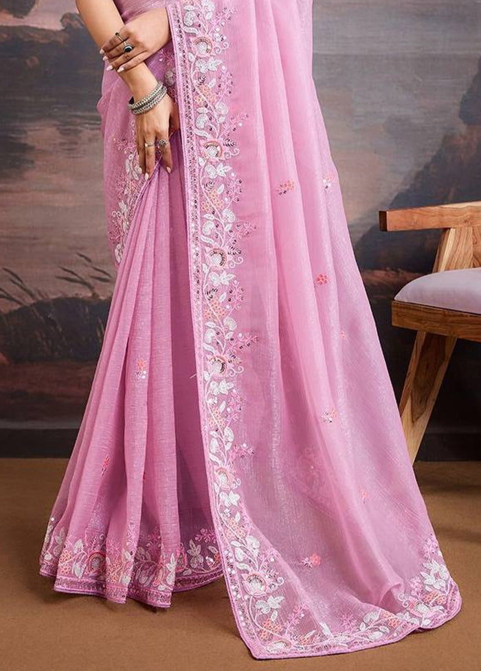 Pink Organza Saree With Blouse Piece