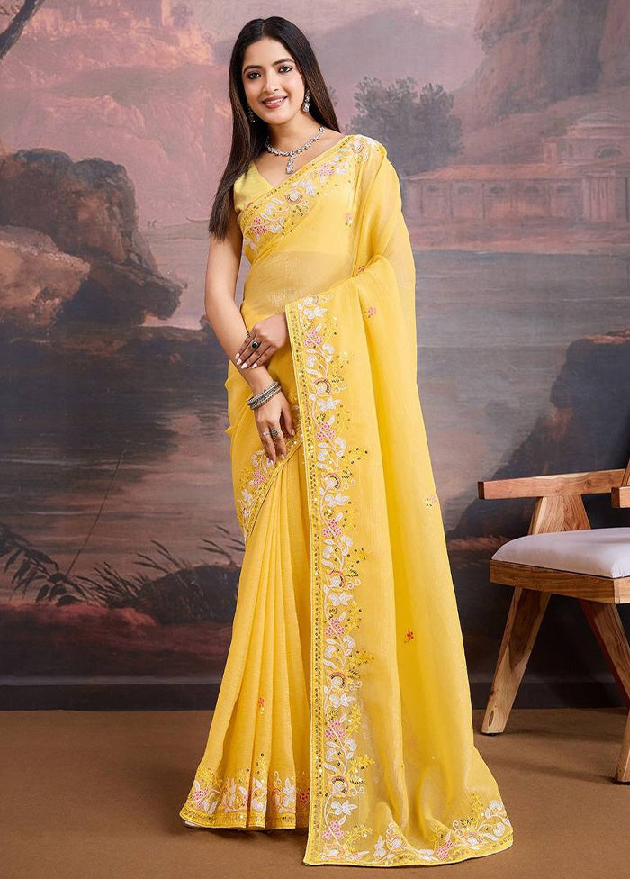 Yellow Organza Saree With Blouse Piece