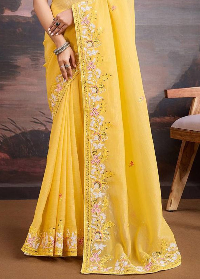 Yellow Organza Saree With Blouse Piece