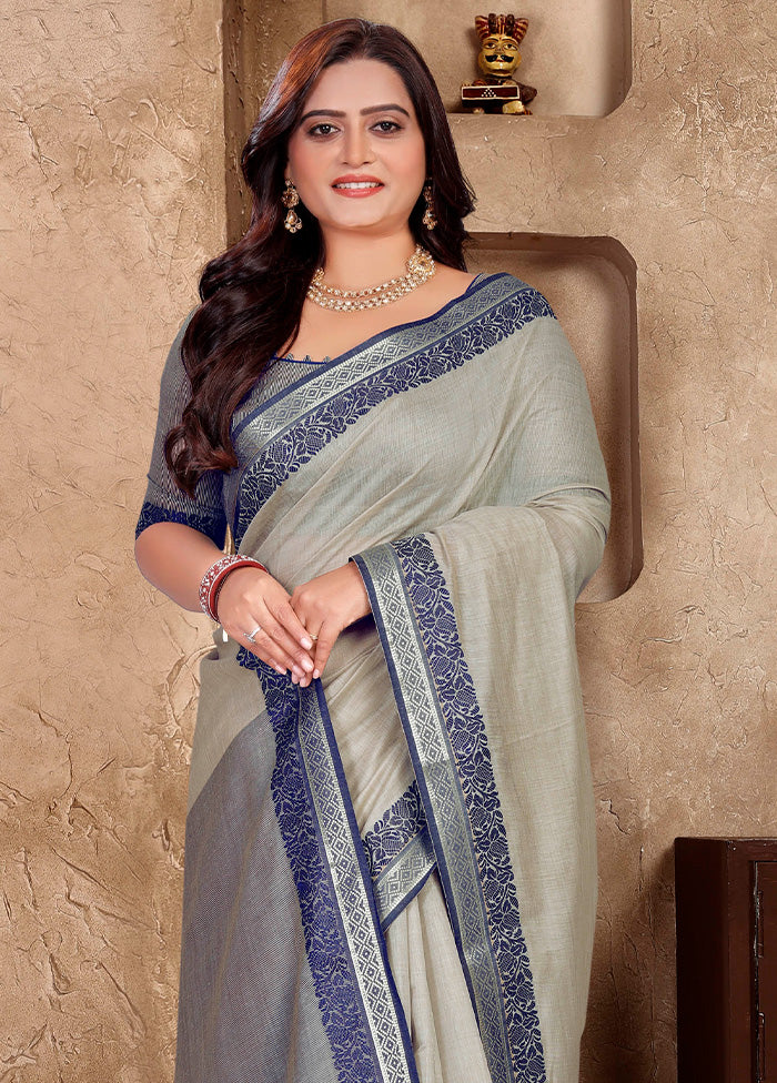 Grey Linen Silk Saree With Blouse Piece