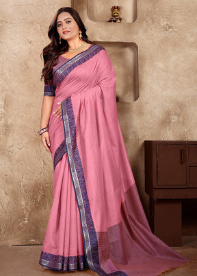 Pink Linen Silk Saree With Blouse Piece