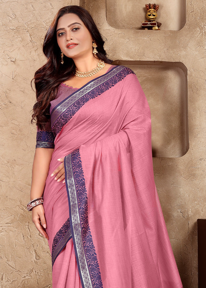 Pink Linen Silk Saree With Blouse Piece