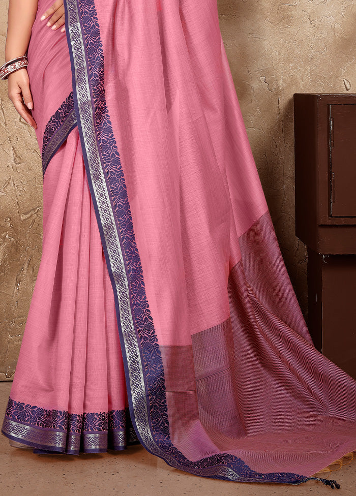 Pink Linen Silk Saree With Blouse Piece