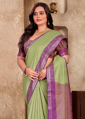 Pista Green Linen Silk Saree With Blouse Piece