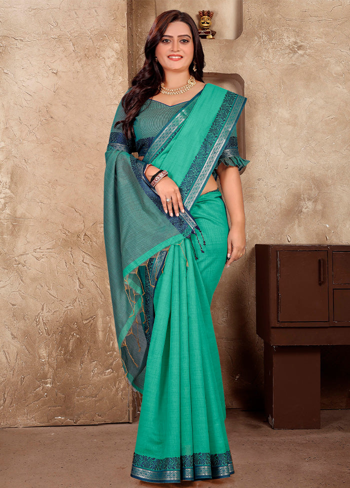 Rama Linen Silk Saree With Blouse Piece