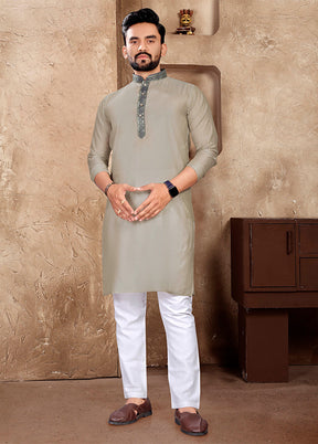 Grey Silk Kurta And Pajama Set