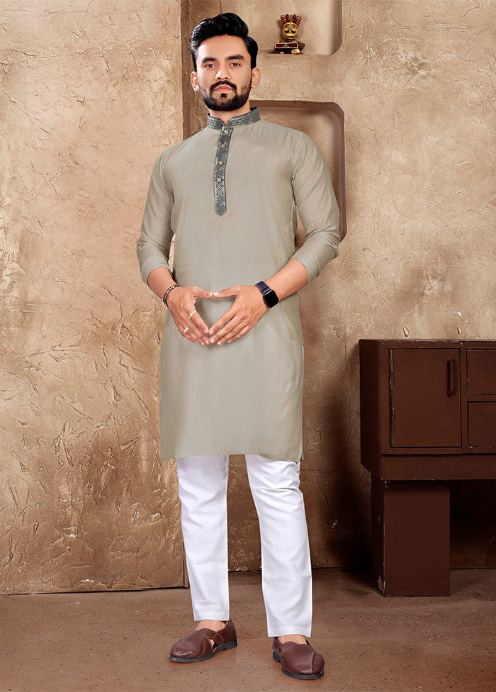 Grey Silk Kurta And Pajama Set